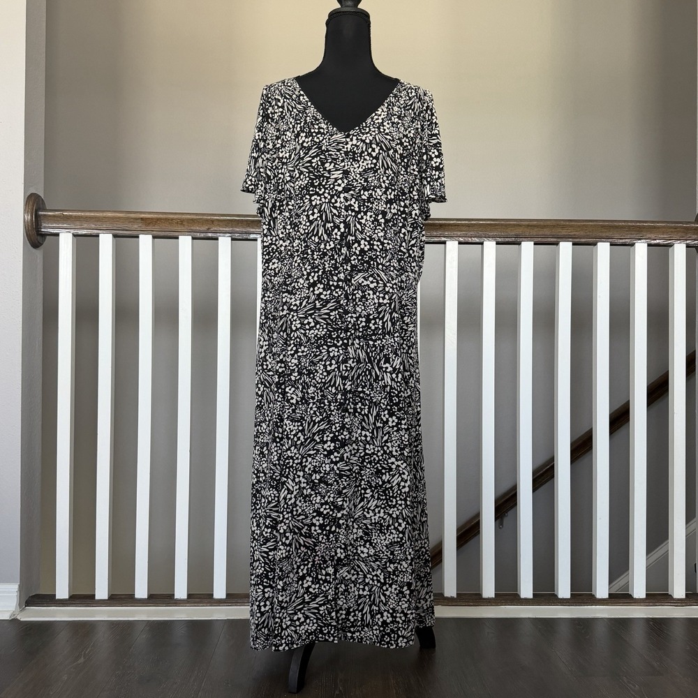 Talbots NWT Floral Flutter Sleeve Button Front Midi Dress Sz 16 Whimsical Boho